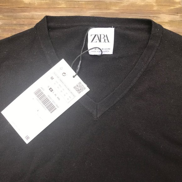 Zara Men Sweater Black V neck Pull over Long Sleev - Picture 3 of 8
